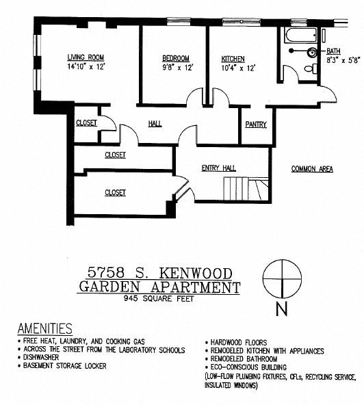 Floor plan for 1 bed, 1 bath